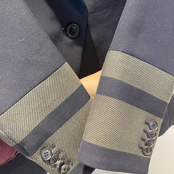 $698 RARE Veronica Beard Classic Dickey Jacket Navy with striped sleeves sz 6 - Picture 3 of 15